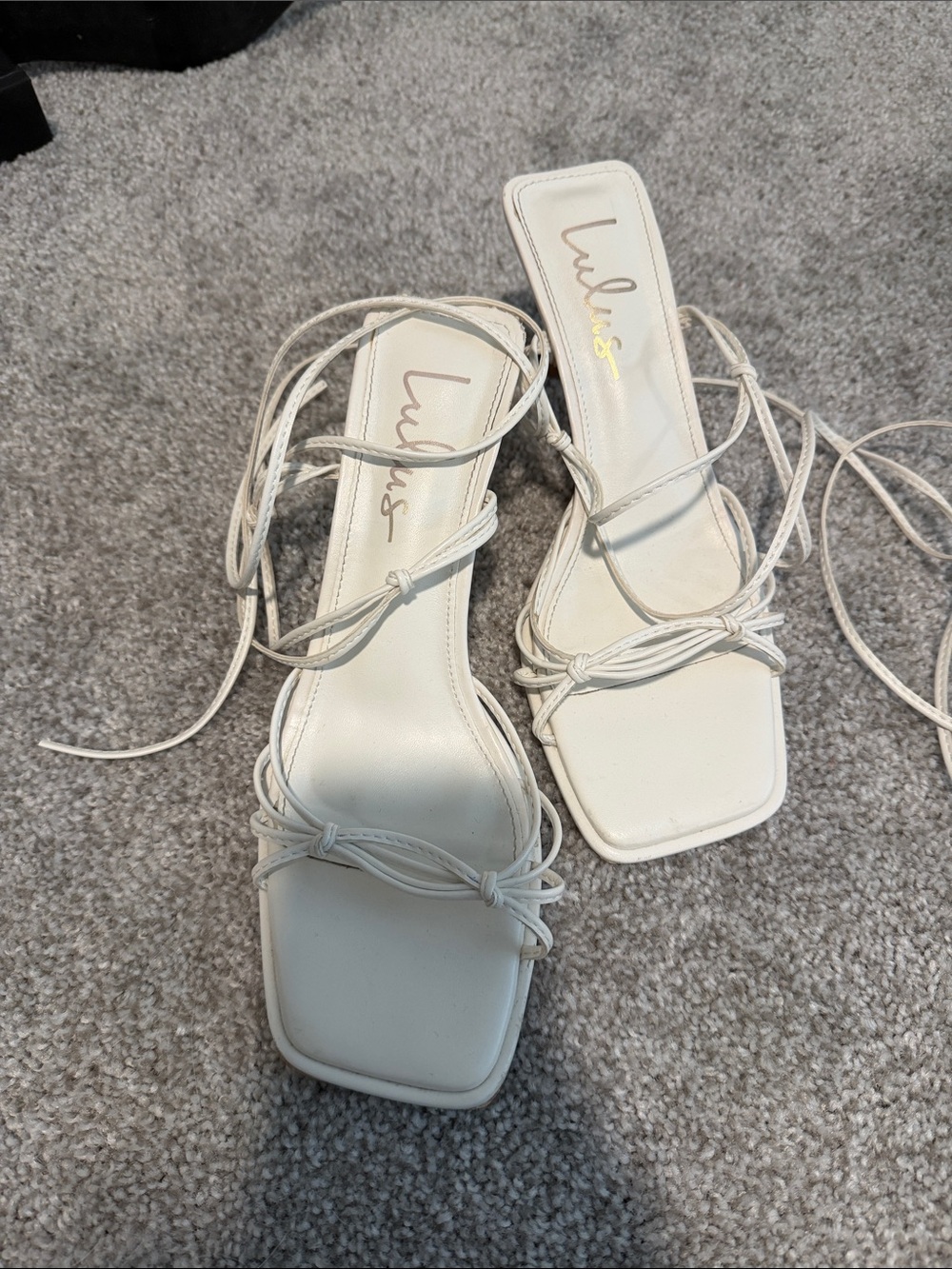 Lulu's White Square-Toe Lace-Up Heeled Sandals